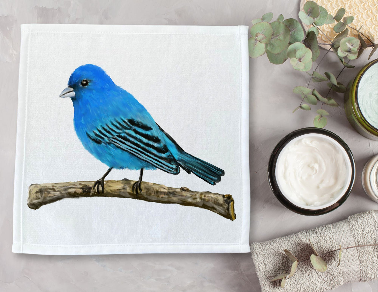 Indigo Bunting Bird Washcloth - MerikaArt