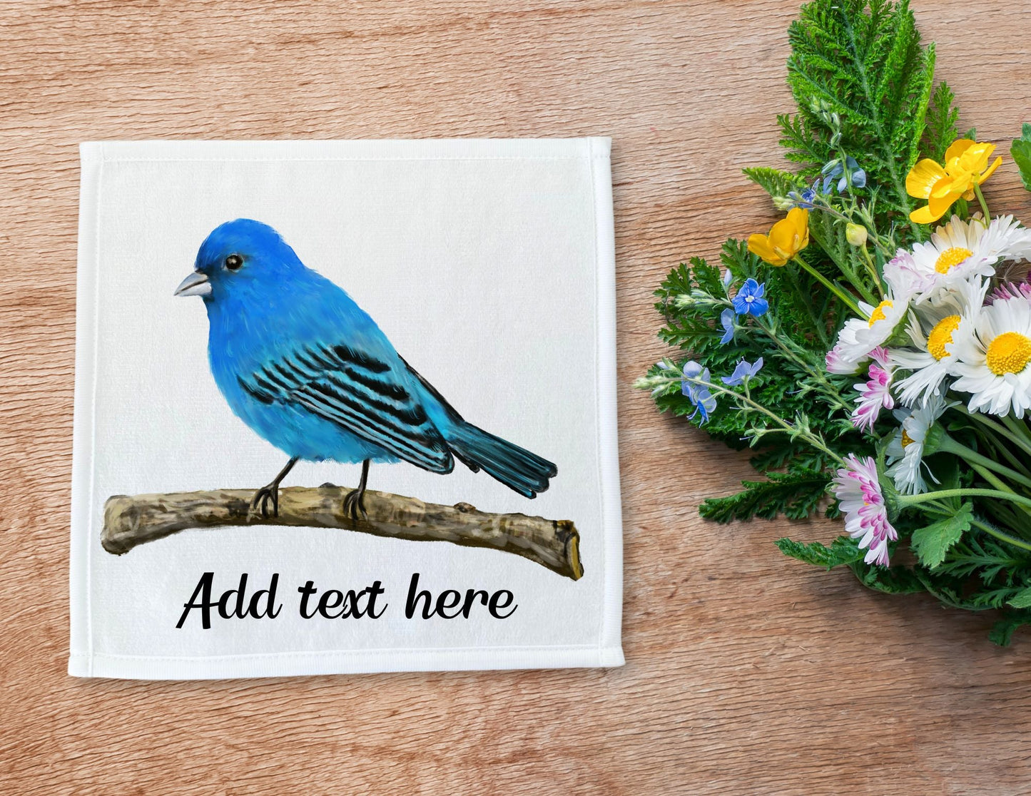 Indigo Bunting Bird Washcloth - MerikaArt