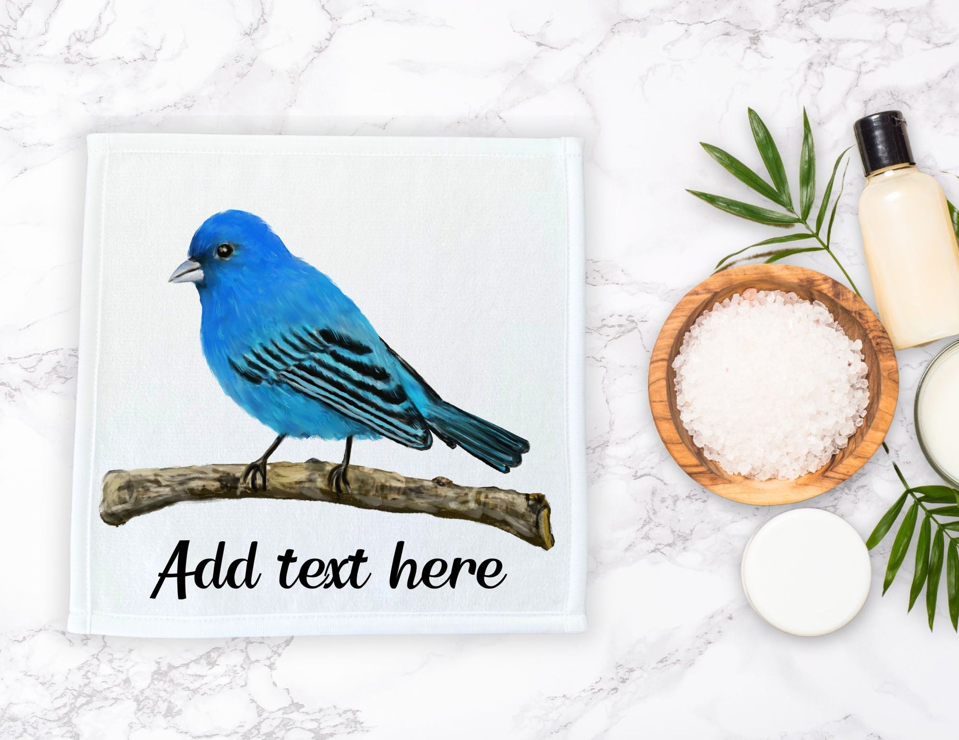 Indigo Bunting Bird Washcloth - MerikaArt