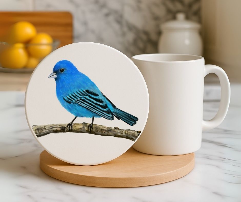 Indigo Bunting Ceramic Coaster - MerikaArt
