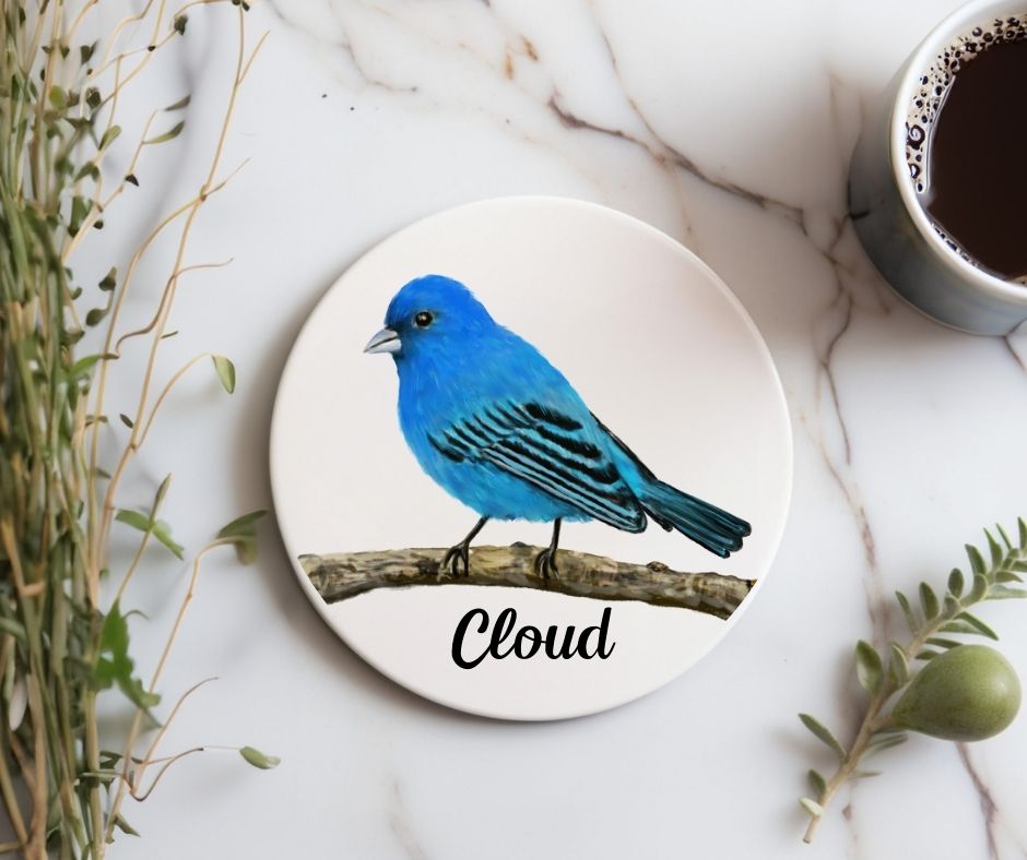 Indigo Bunting Ceramic Coaster - MerikaArt
