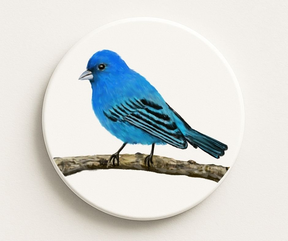 Indigo Bunting Ceramic Coaster - MerikaArt