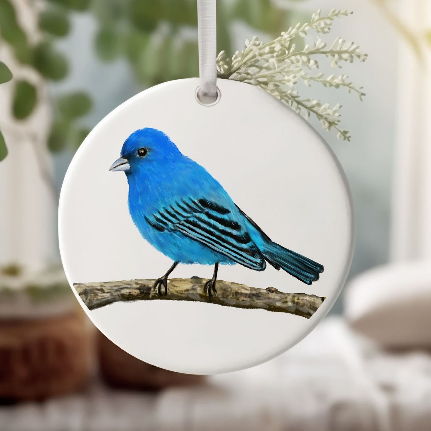 Indigo Bunting Ceramic Ornament - MerikaArt