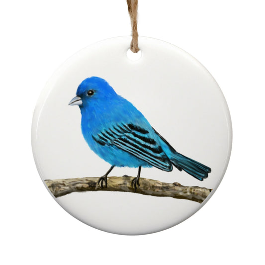 Indigo Bunting Ceramic Ornament - MerikaArt