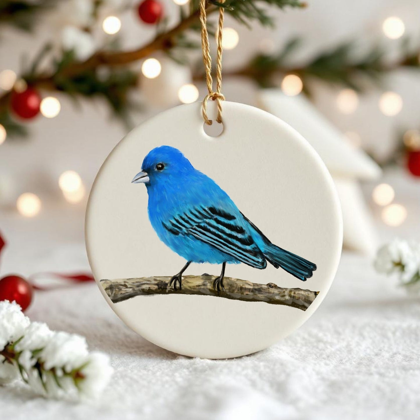 Indigo Bunting Ceramic Ornament - MerikaArt