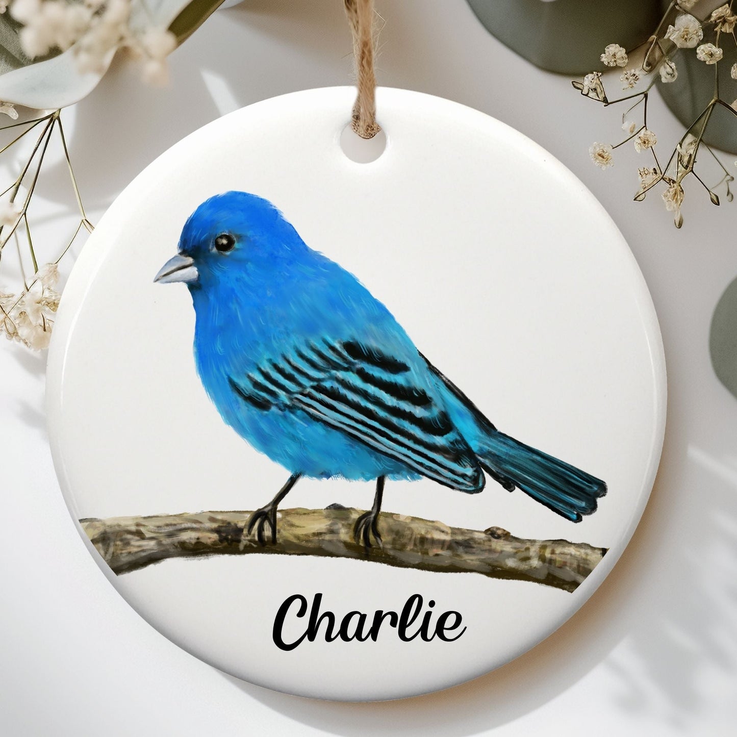 Indigo Bunting Ceramic Ornament - MerikaArt