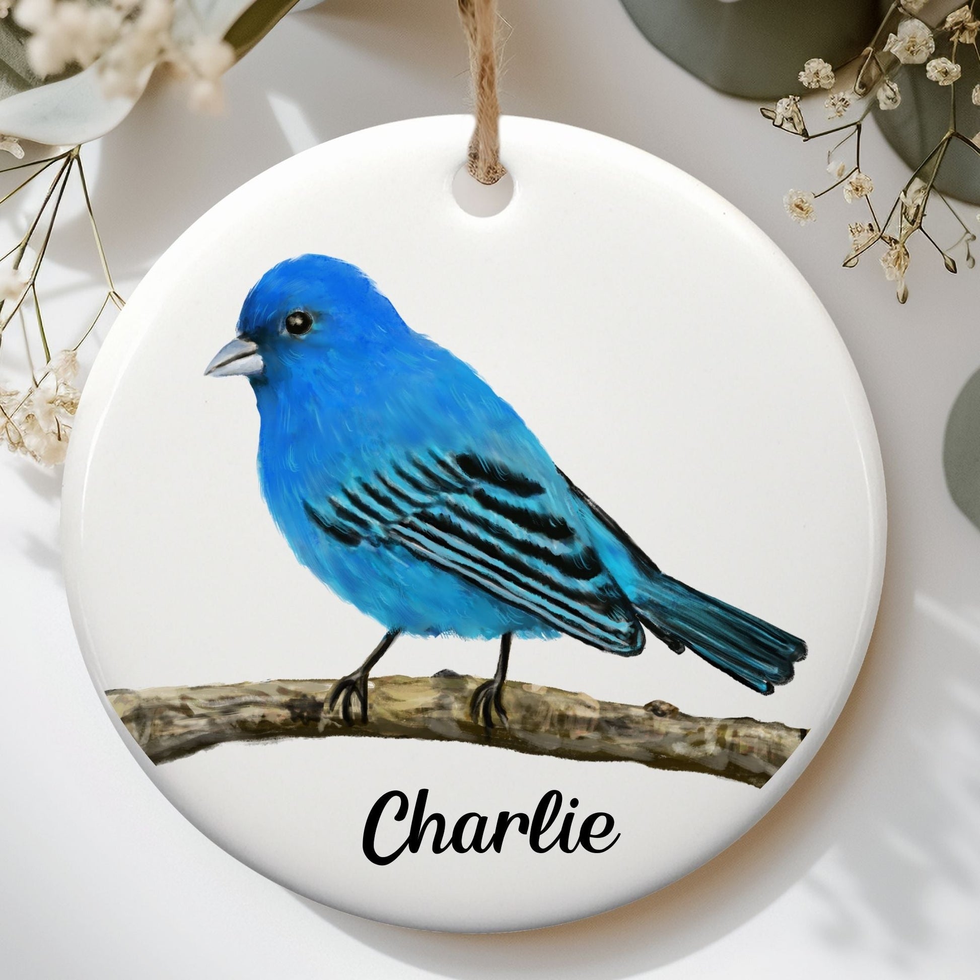 Indigo Bunting Ceramic Ornament - MerikaArt