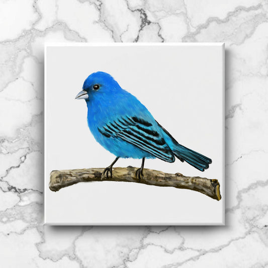 Indigo Bunting Ceramic Tile - MerikaArt