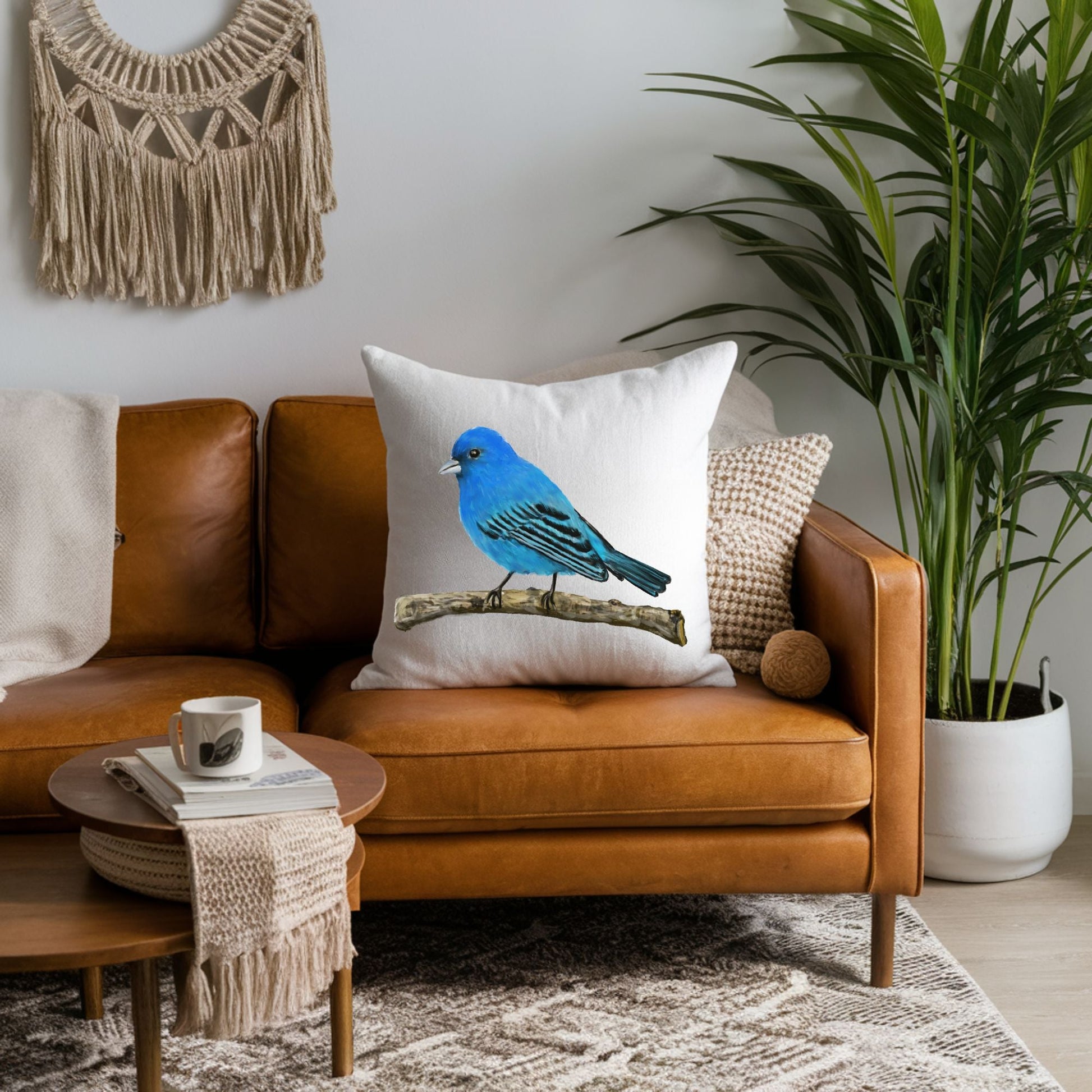 Indigo Bunting Decorative Pillow - MerikaArt