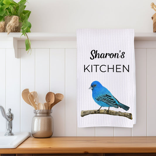 Indigo Bunting Kitchen Towel - MerikaArt