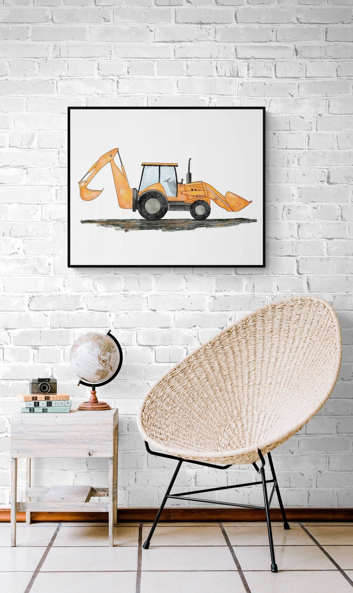 Kids Room Backhoe Wall Art, Backhoe Loader Painting, Construction Nursery Art, Construction Vehicles Poster, Nursery Gift, Loader Excavator - MerikaArt