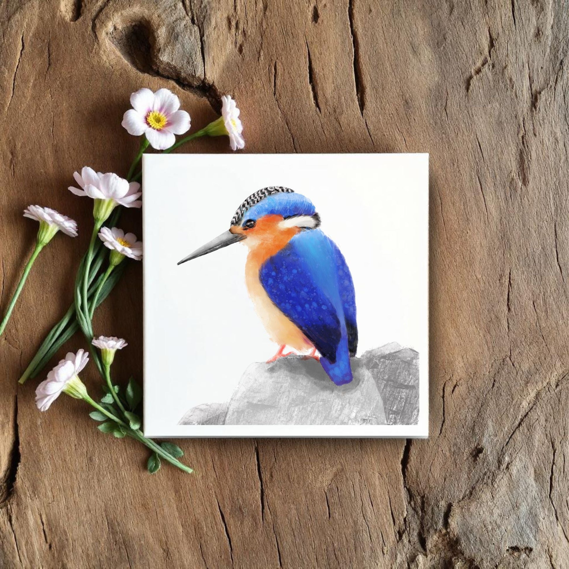 Kingfisher Ceramic Tile – Handcrafted Bird Art - MerikaArt