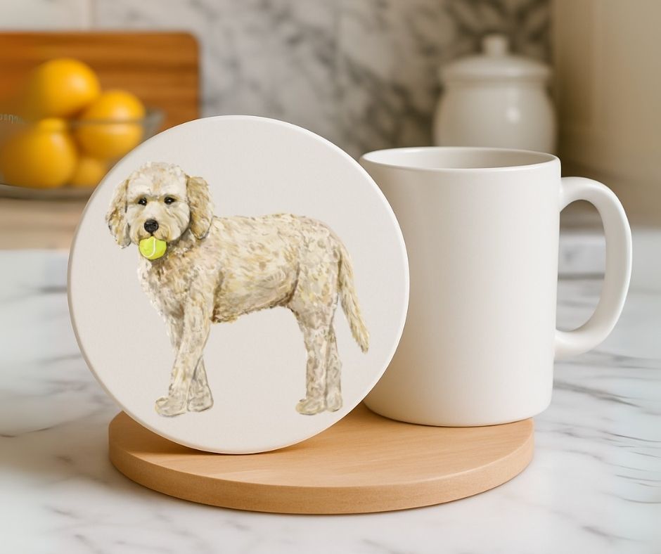 Labradoodle Ceramic Coaster - MerikaArt