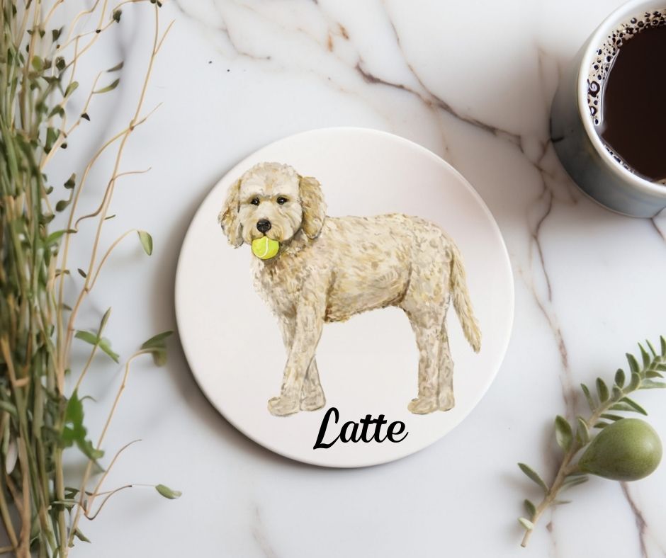Labradoodle Ceramic Coaster - MerikaArt