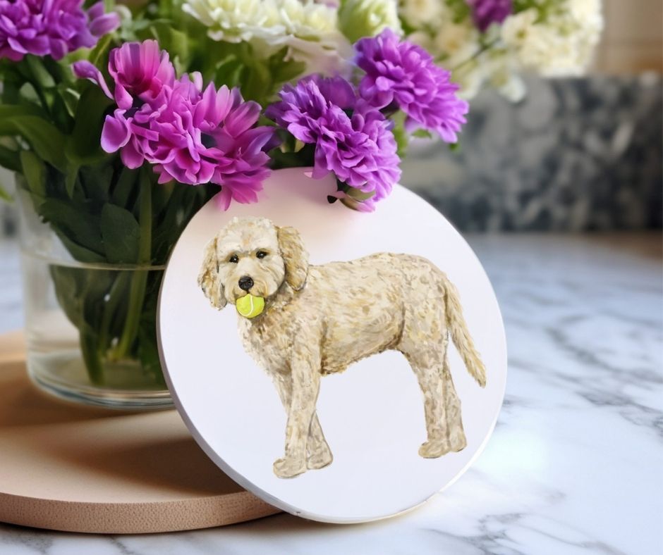 Labradoodle Ceramic Coaster - MerikaArt