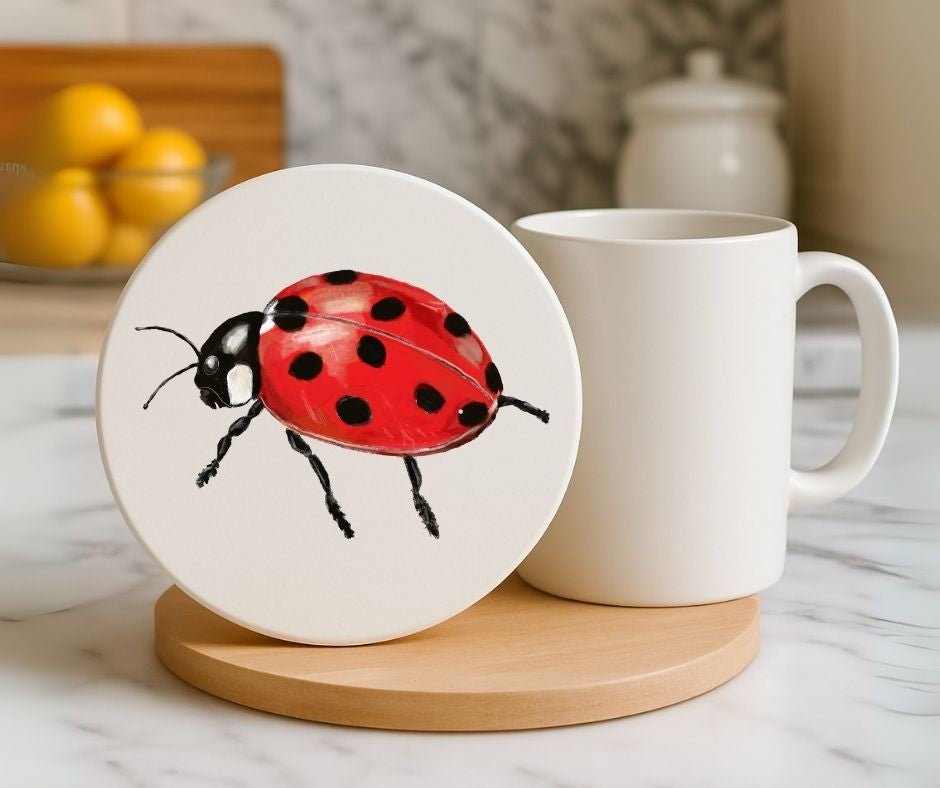 Ladybug Ceramic Coaster - MerikaArt
