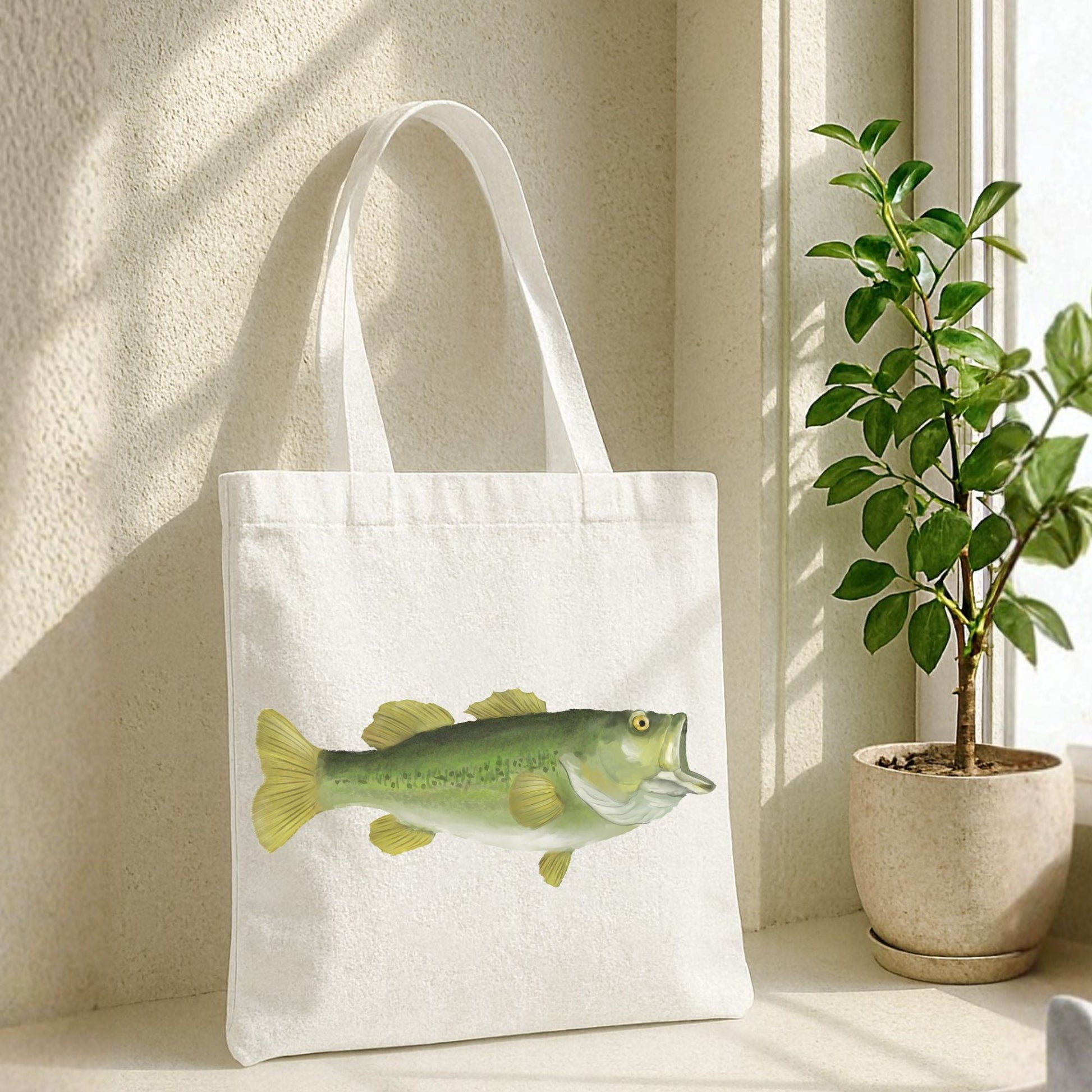 Large Mouth Bass Canvas Tote Bag - MerikaArt