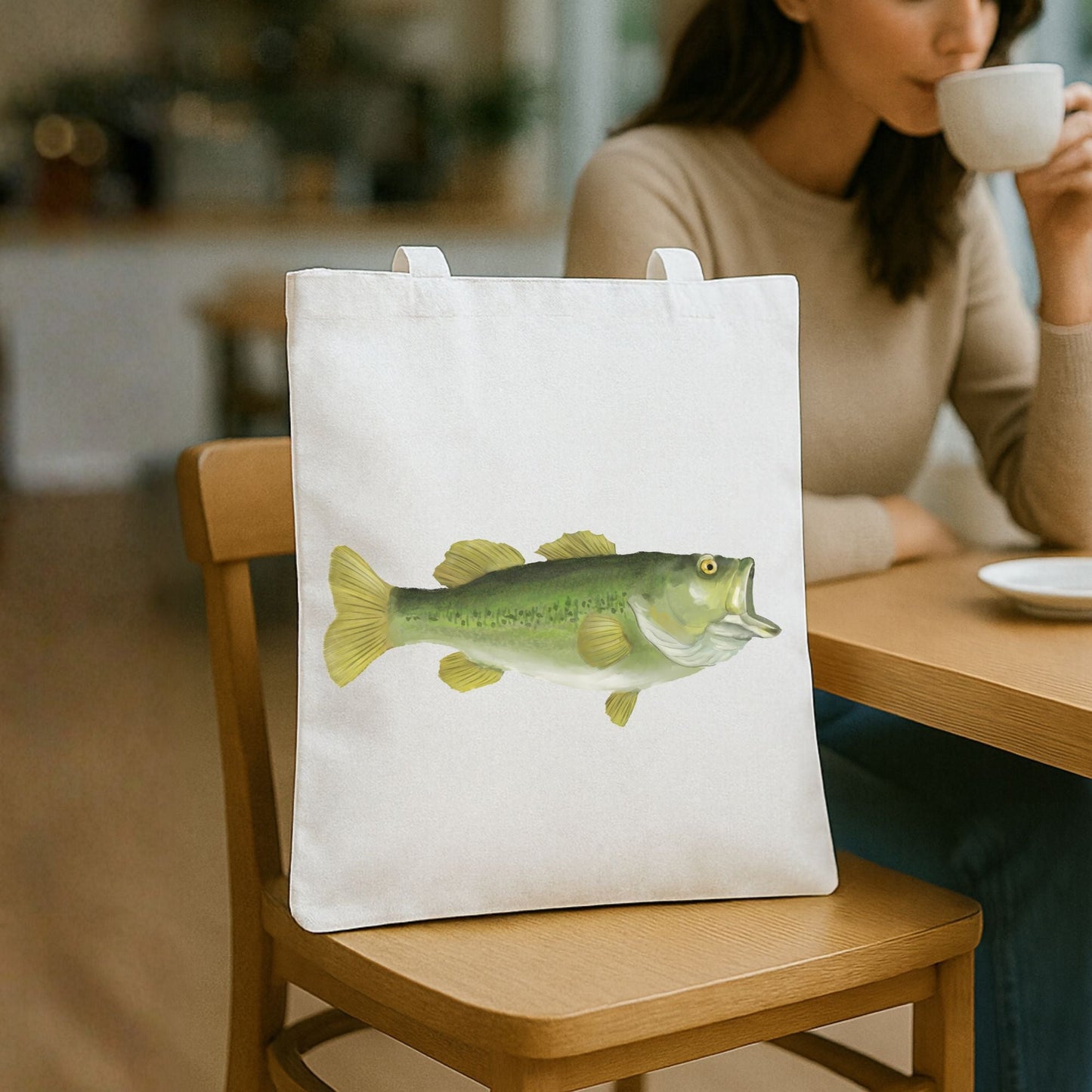 Large Mouth Bass Canvas Tote Bag - MerikaArt