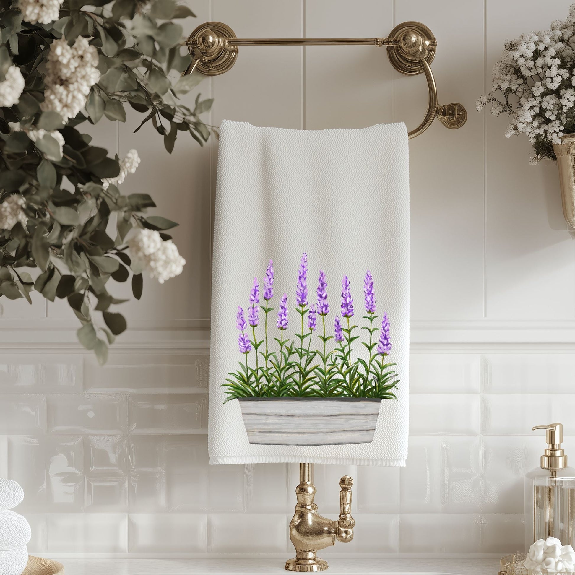 Lavender Planter Bathroom Towel - MerikaArt