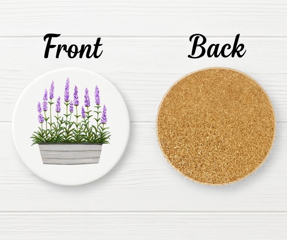 Lavender Planter Ceramic Coaster - MerikaArt