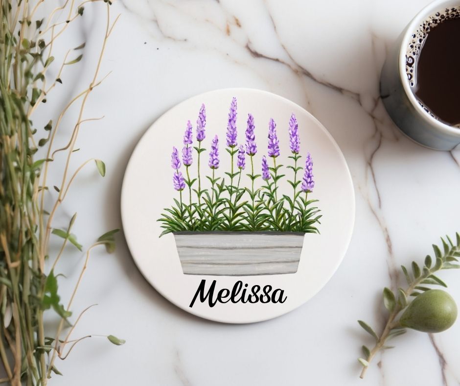 Lavender Planter Ceramic Coaster - MerikaArt
