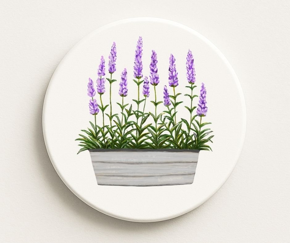 Lavender Planter Ceramic Coaster - MerikaArt