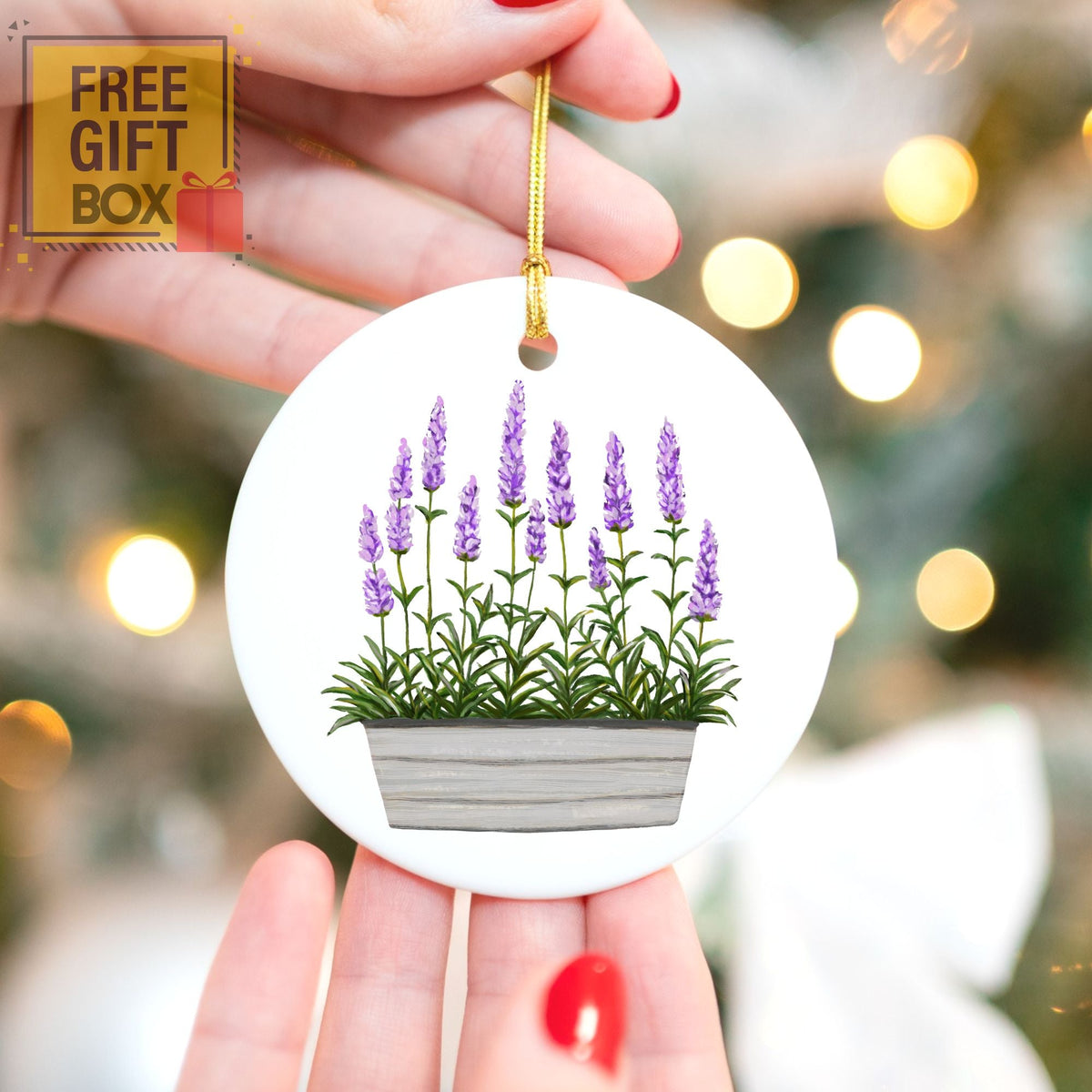 Lavender Planter Ceramic Ornament - MerikaArt