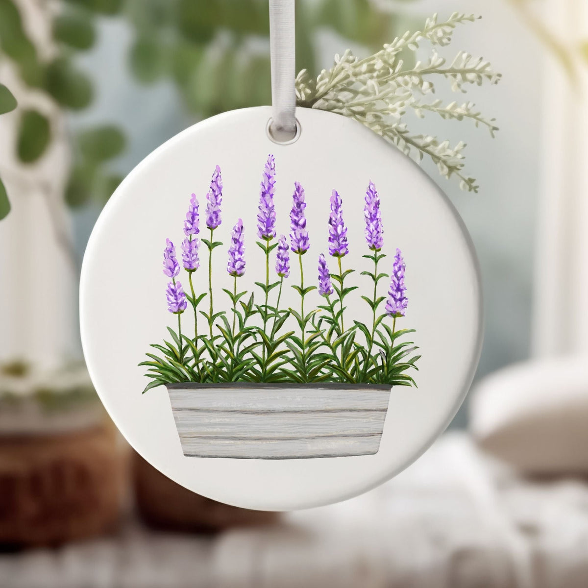 Lavender Planter Ceramic Ornament - MerikaArt