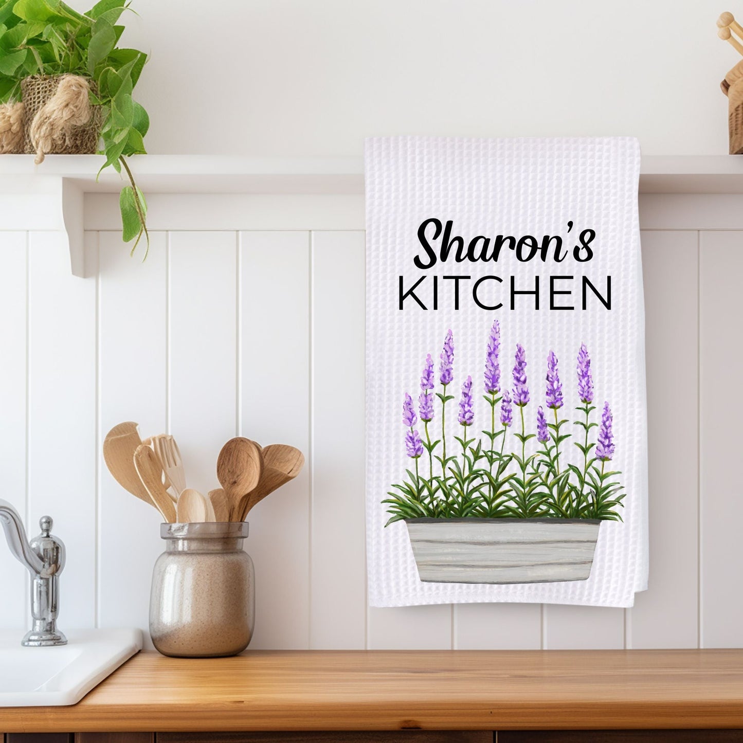 Lavender Planter Kitchen Towel - MerikaArt