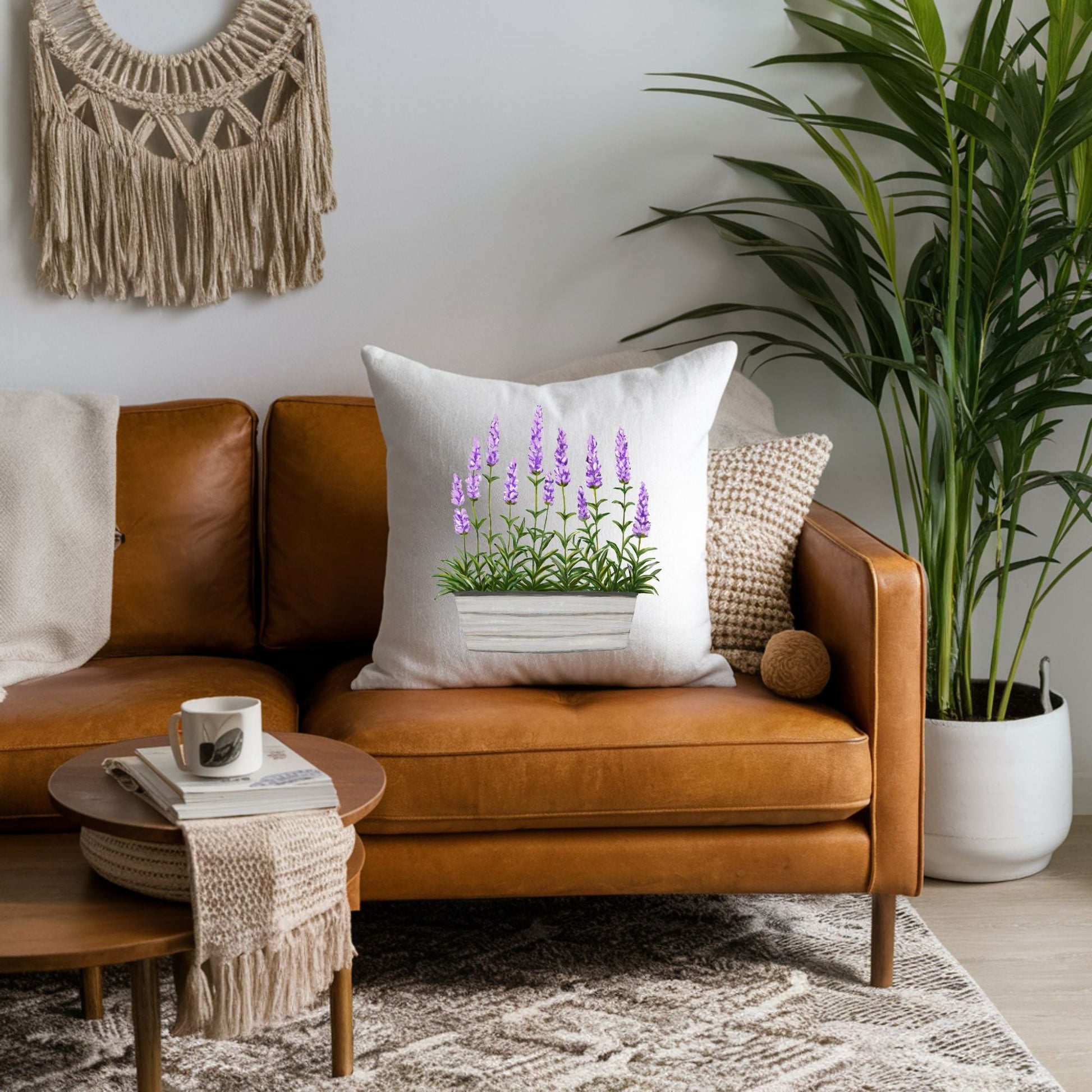 Lavender Planter Throw Pillow - MerikaArt