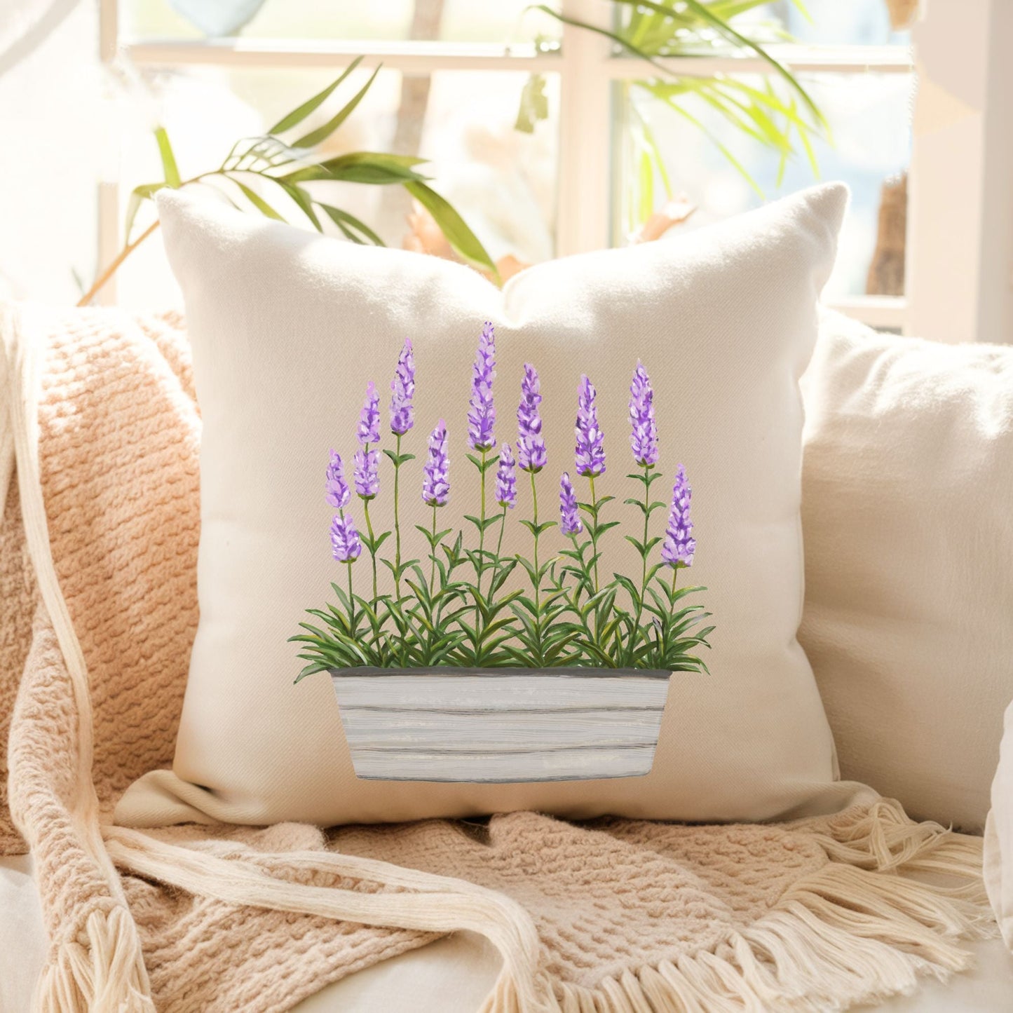 Lavender Planter Throw Pillow - MerikaArt