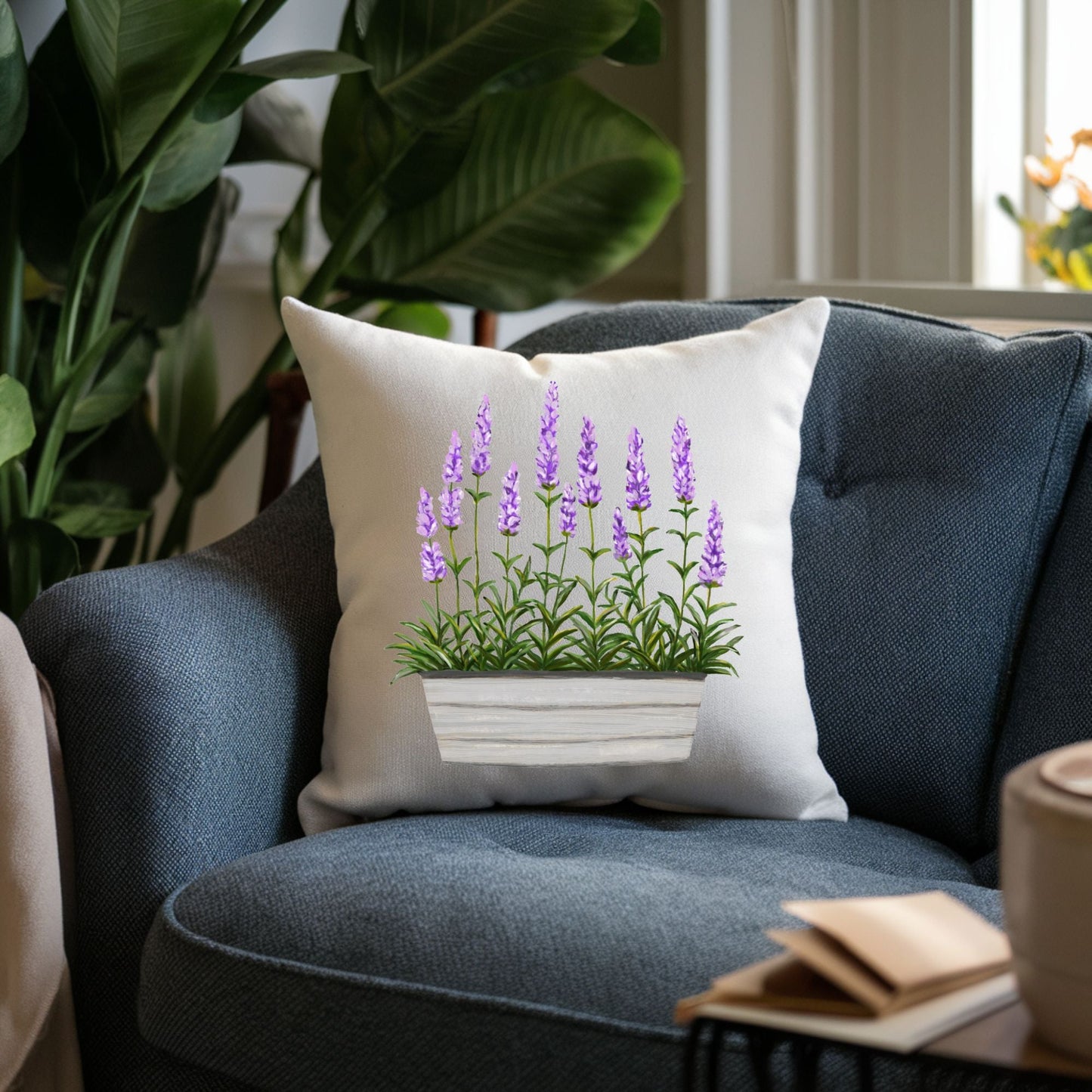 Lavender Planter Throw Pillow - MerikaArt