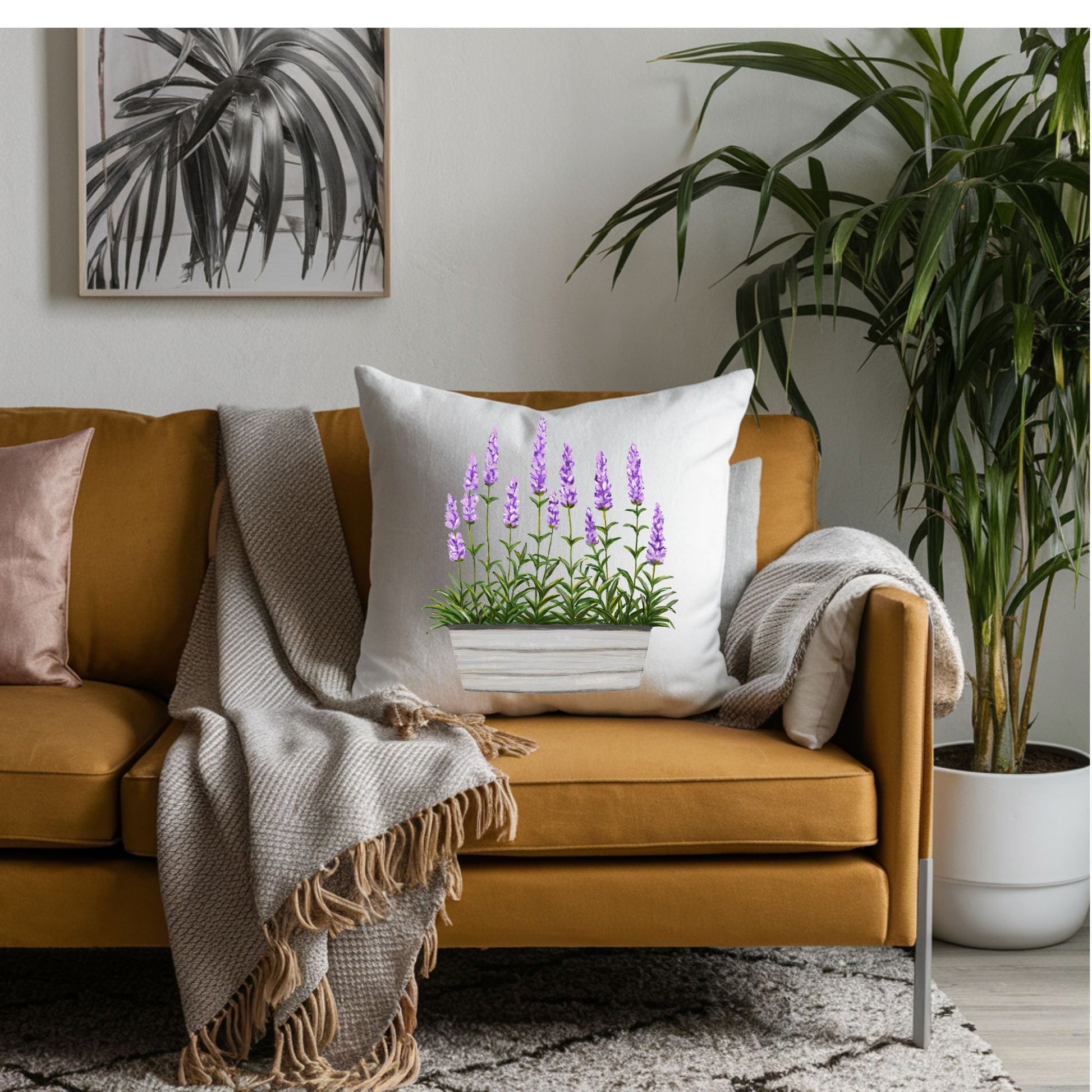Lavender Planter Throw Pillow - MerikaArt