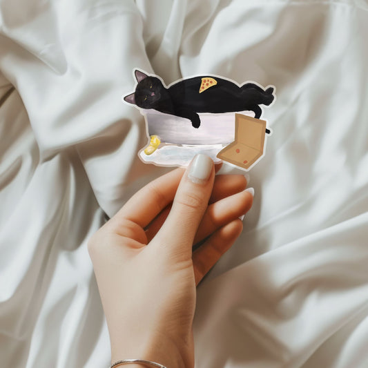 Lazy Black Cat Sticker - MerikaArt
