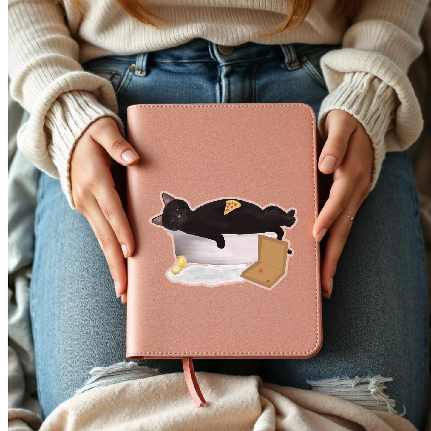 Lazy Black Cat Sticker - MerikaArt