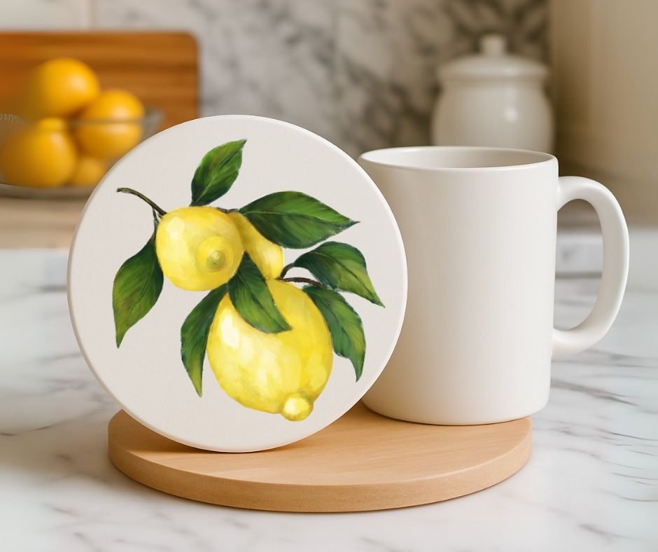 Lemon Branch Ceramic Coaster - MerikaArt