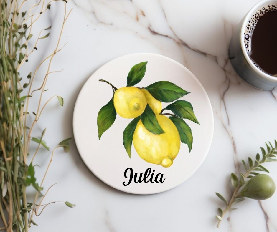 Lemon Branch Ceramic Coaster - MerikaArt