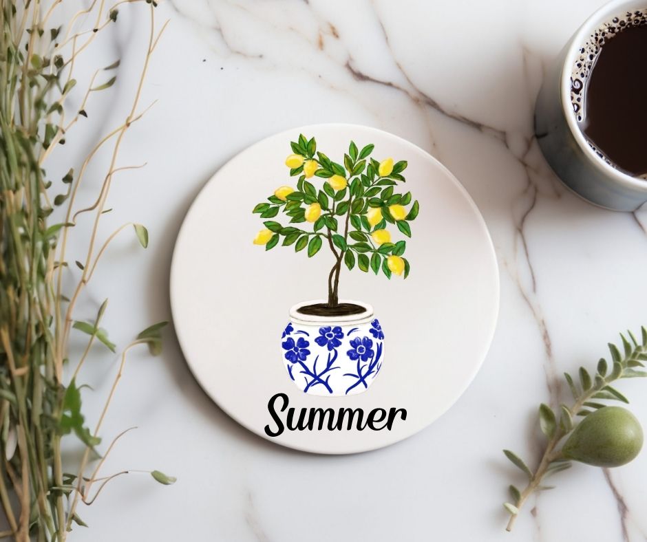 Lemon Tree Ceramic Coaster - MerikaArt