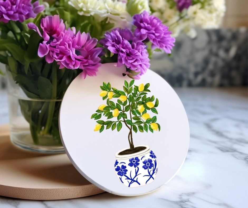 Lemon Tree Ceramic Coaster - MerikaArt