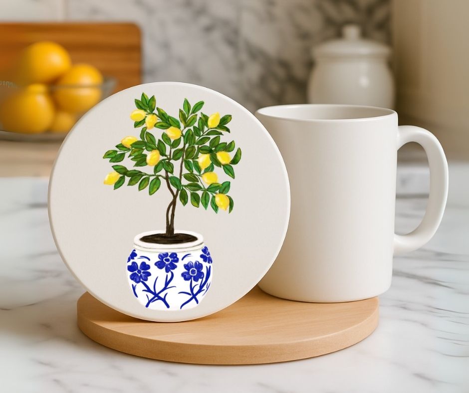 Lemon Tree Ceramic Coaster - MerikaArt