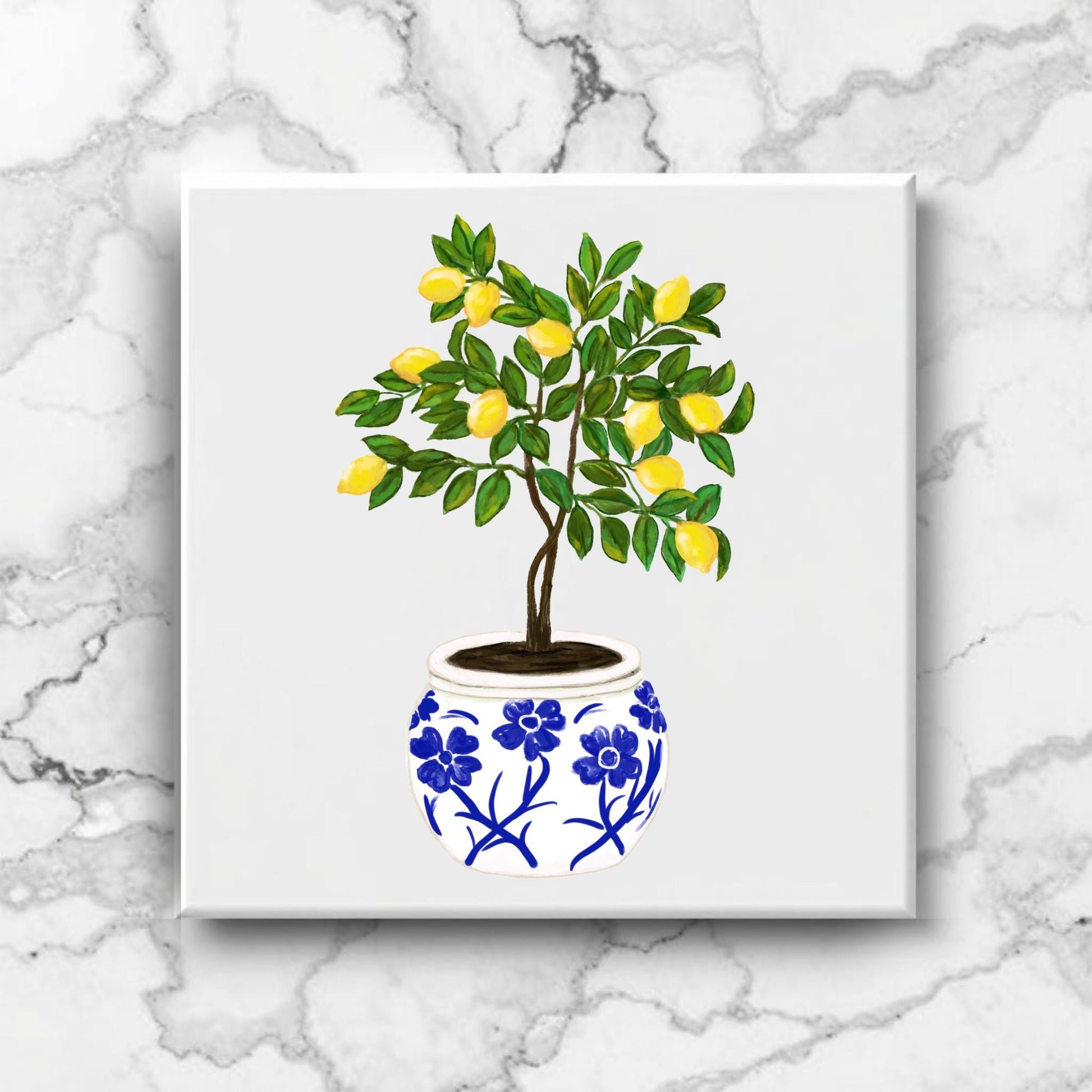 Lemon Tree Ceramic Tile – Handcrafted Home Decor - MerikaArt