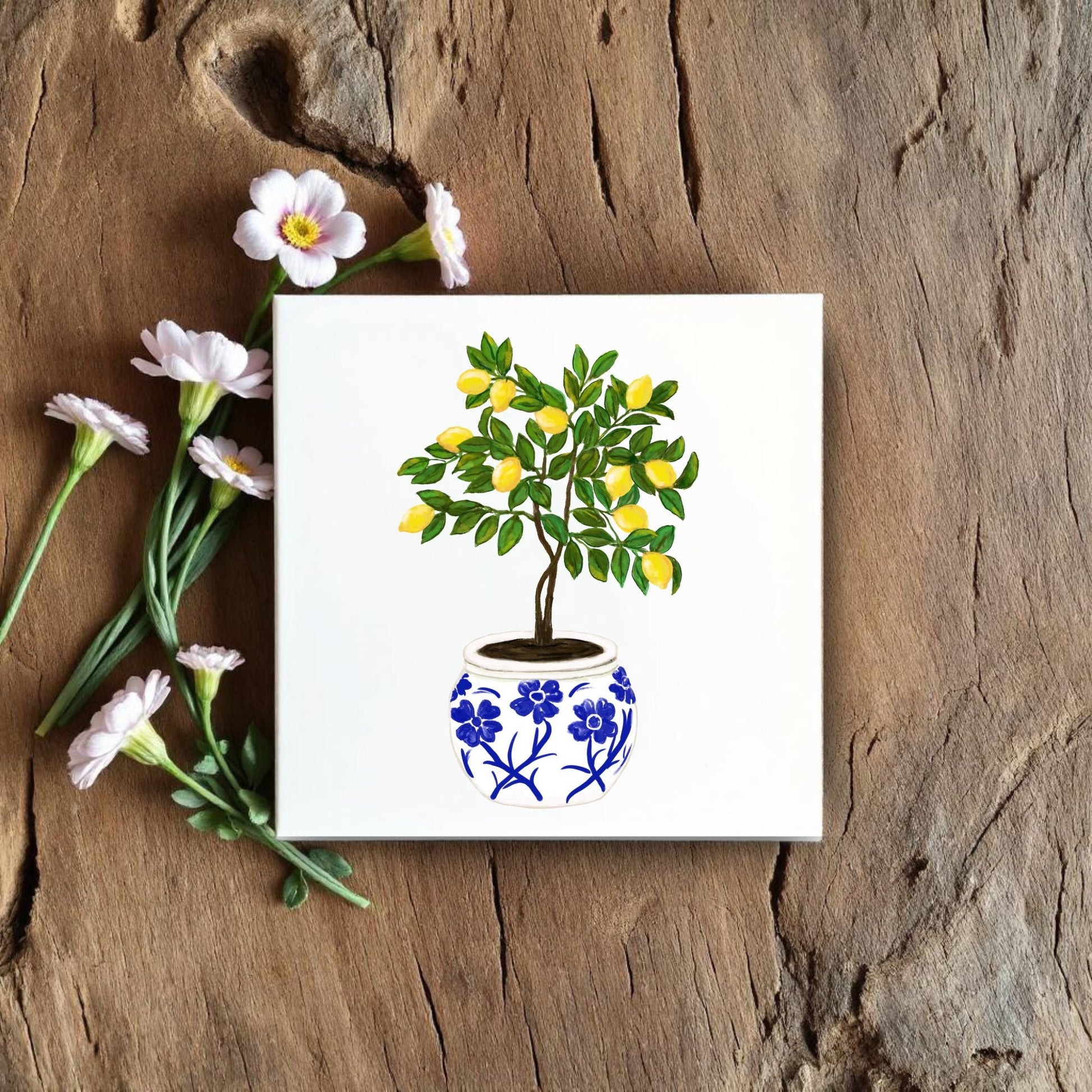 Lemon Tree Ceramic Tile – Handcrafted Home Decor - MerikaArt