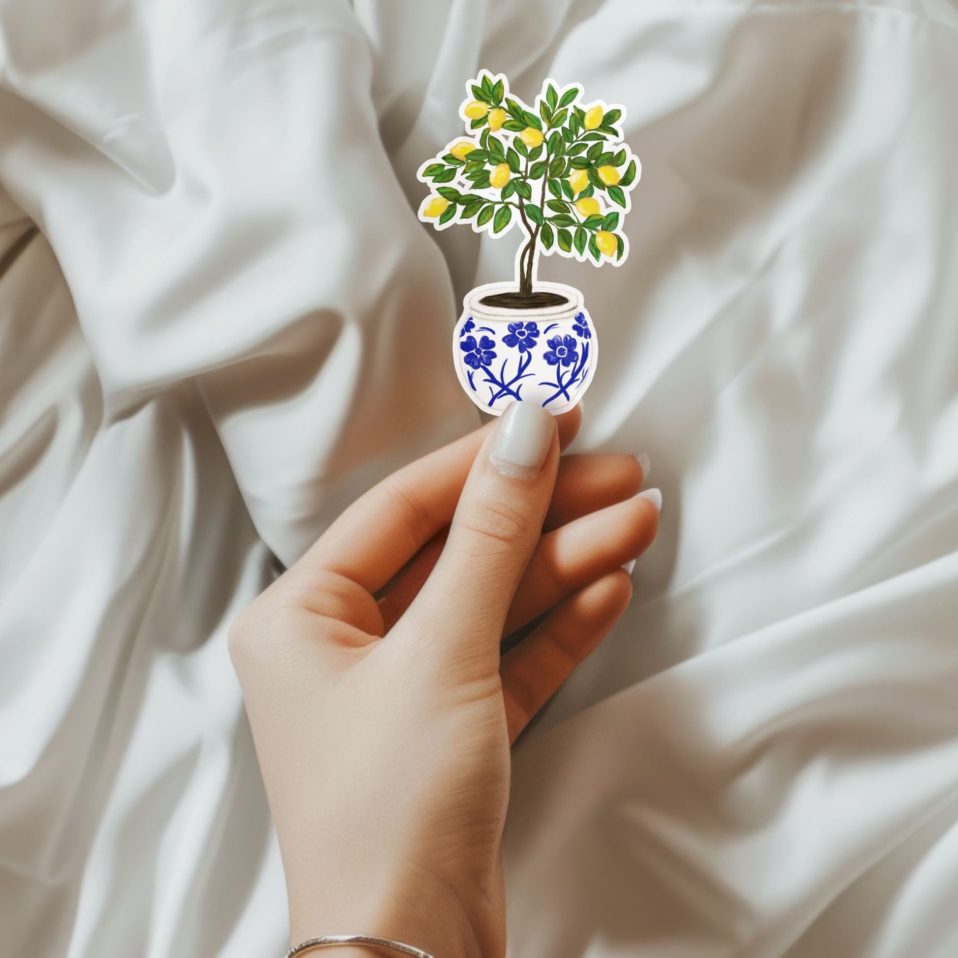 Lemon Tree in Ceramic Pot Vinyl Sticker - MerikaArt