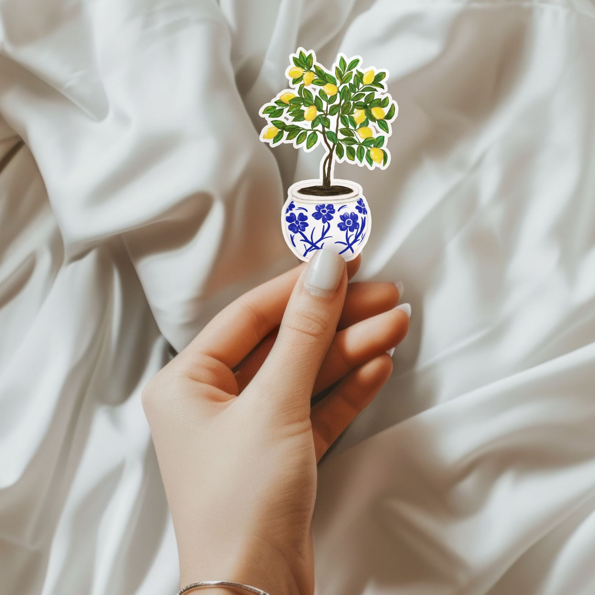 Lemon Tree in Ceramic Pot Vinyl Sticker - MerikaArt