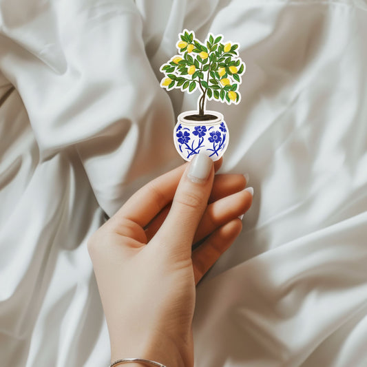 Lemon Tree in Ceramic Pot Vinyl Sticker - MerikaArt