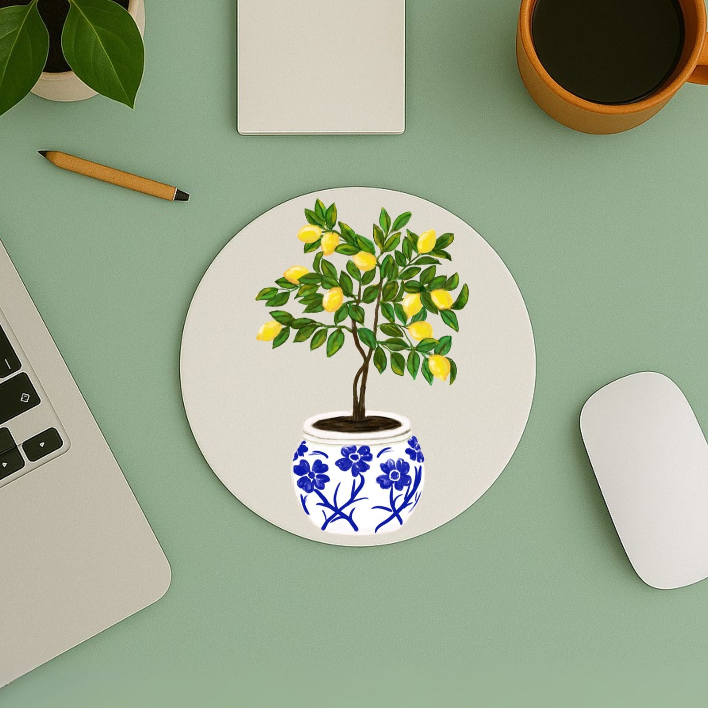 Lemon Tree in Vase Mousepad - MerikaArt
