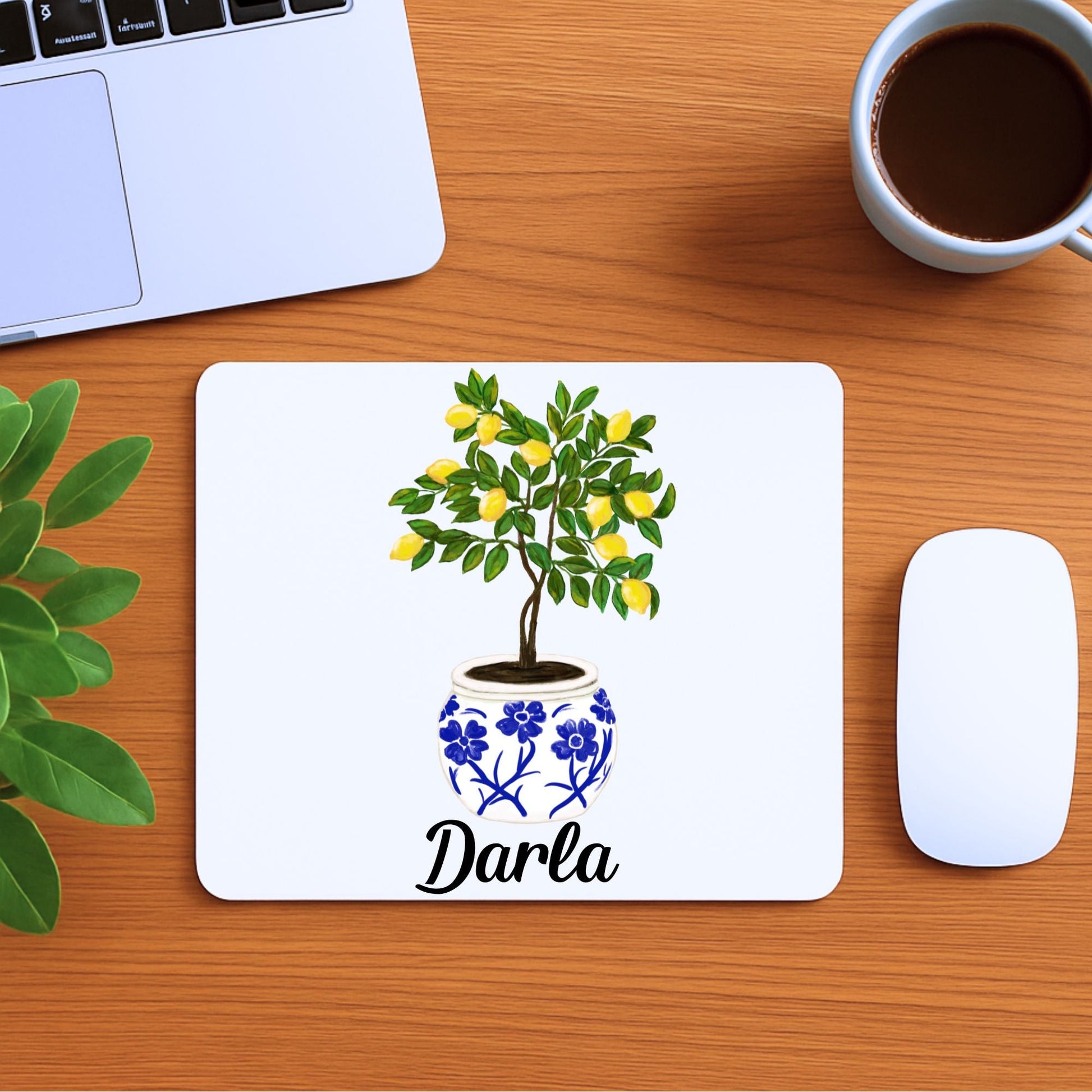 Lemon Tree in Vase Mousepad - MerikaArt