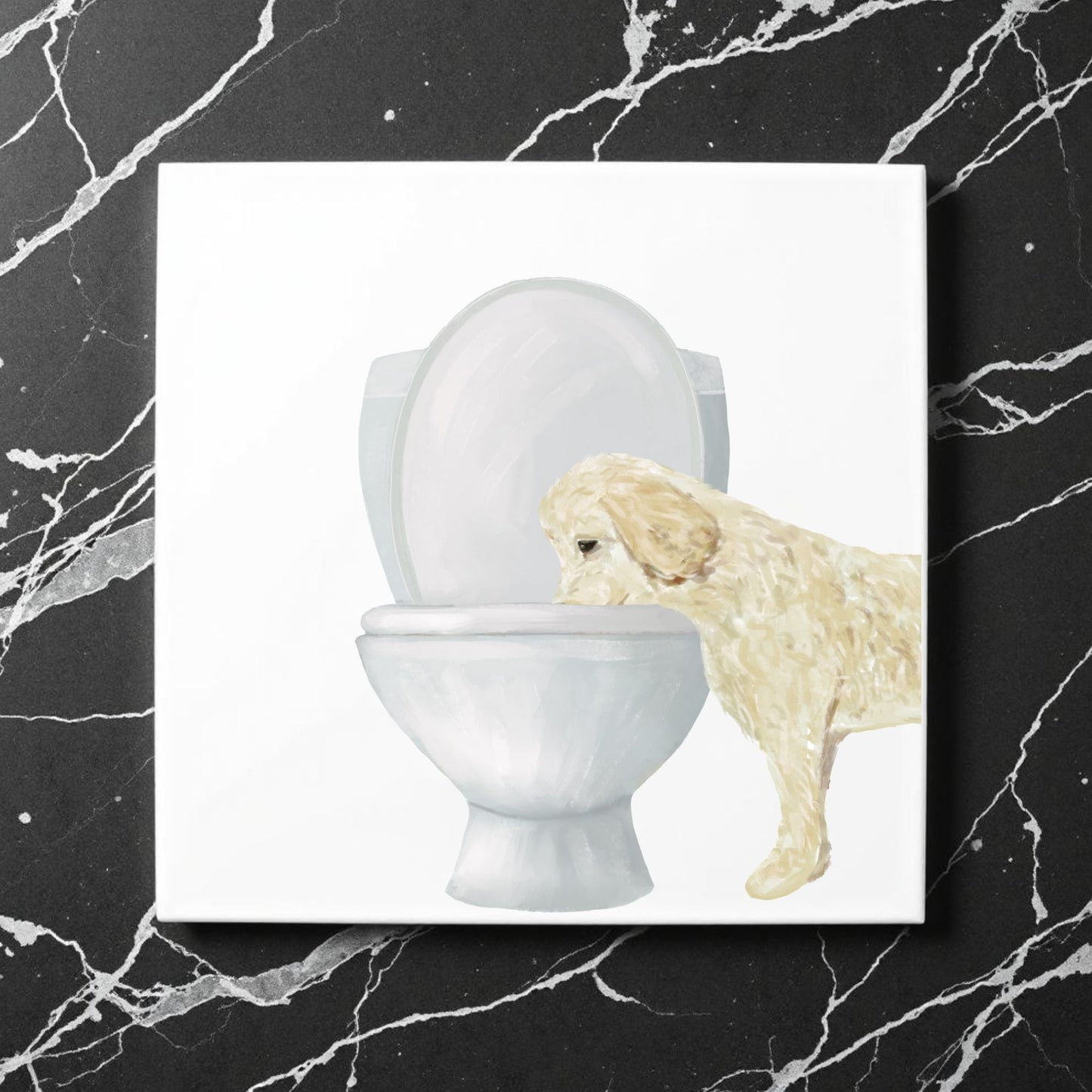 Light Cream Dog Ceramic Tile - MerikaArt