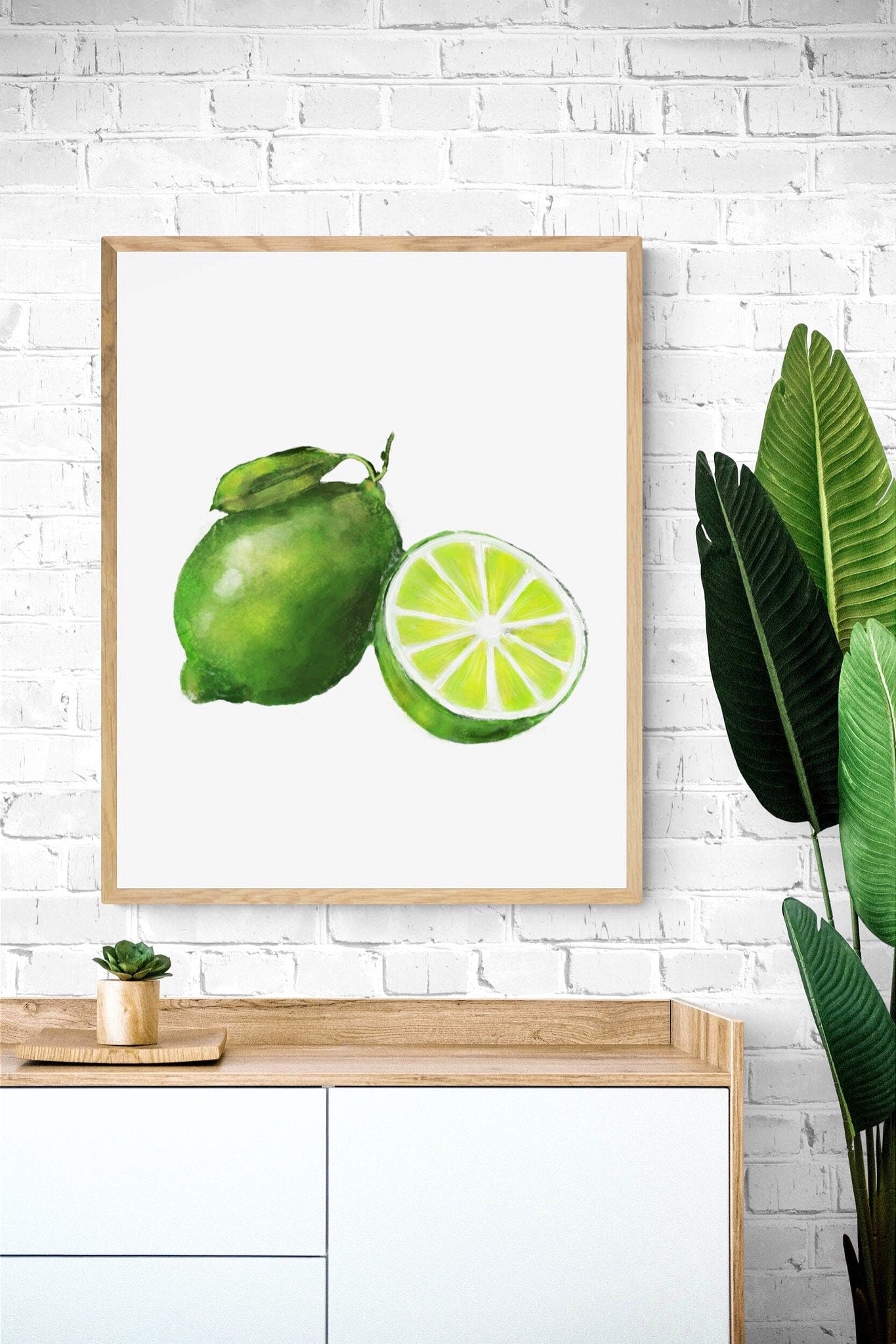 Lime Art Print, Fresh Lime Wall Art, Kitchen Wall Hanging, Dining Room Decor, Citrus Painting, Fruit Illustration, Farmhouse Wall Decor - MerikaArt