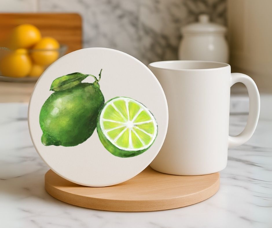 Lime Ceramic Coaster - MerikaArt